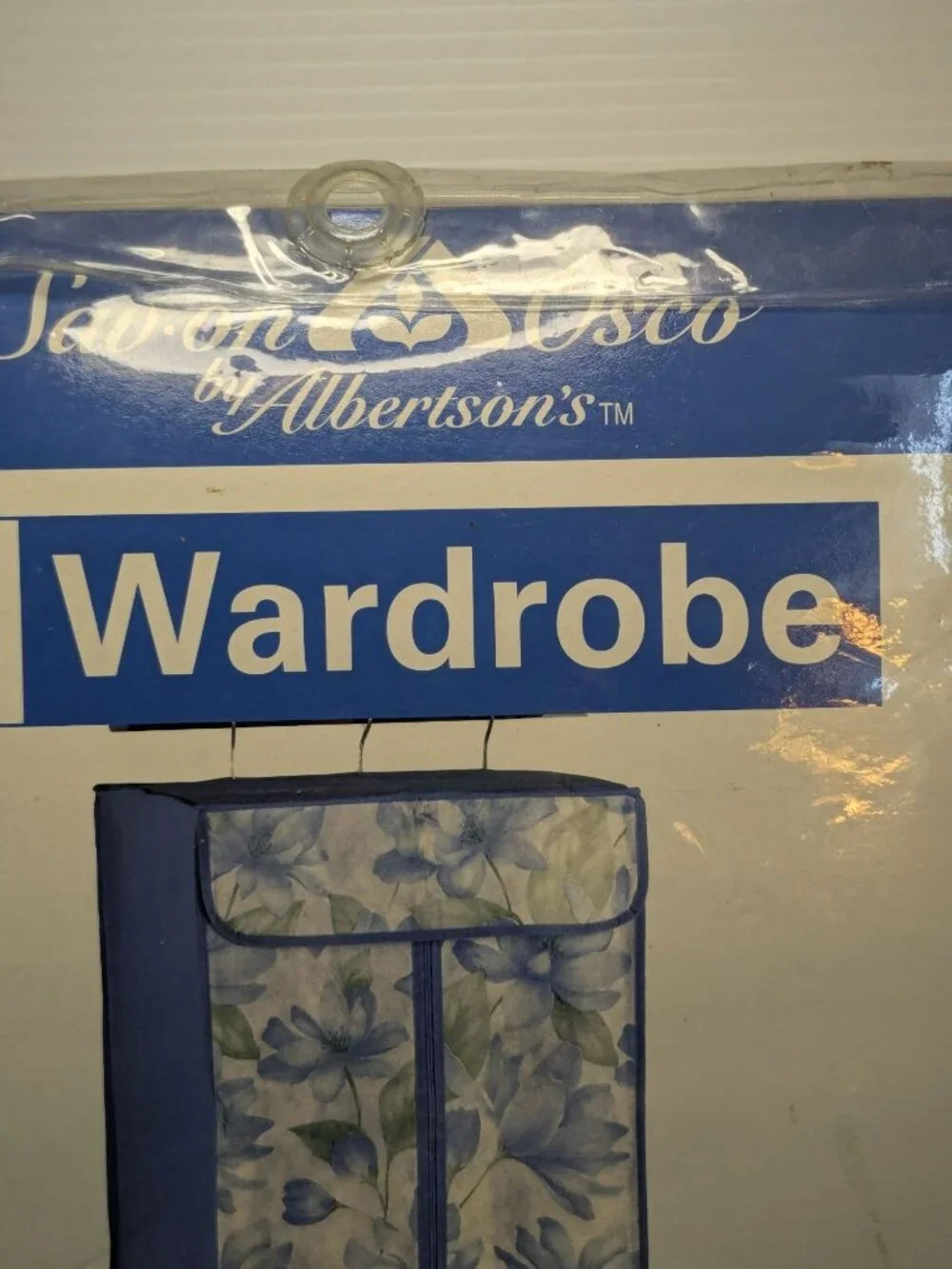 Vtg. Hanging Wardrobe Blue & White Floral Zippered Front Sav-On Osco Albertsons